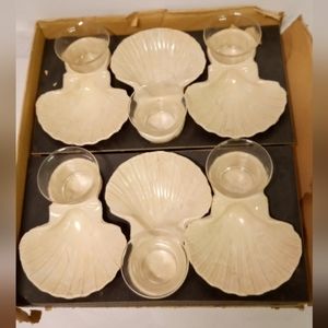 Vintage Set 6 Karoff Sea Shell Servers Shrimp Cocktail Shell & Glass Servers